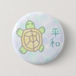 Frieden auf Japanisch mit Schildkröte Button