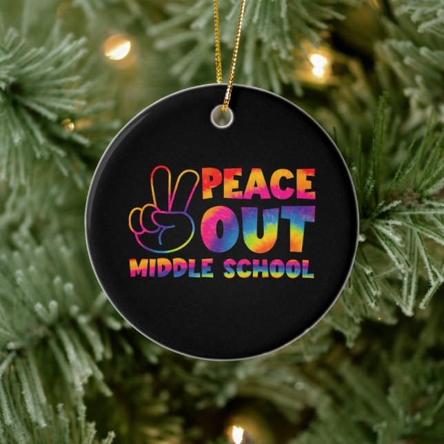 Frieden aus der Mittelschule Gefärbte Krawatte am  Keramik Ornament (Baum)