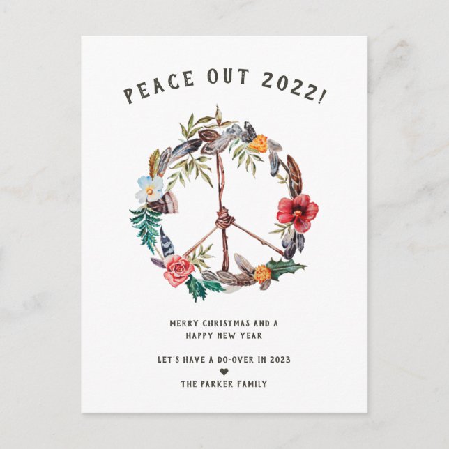 Frieden bis 2022 | Boho Floral New Year's Wreath Postkarte (Vorderseite)