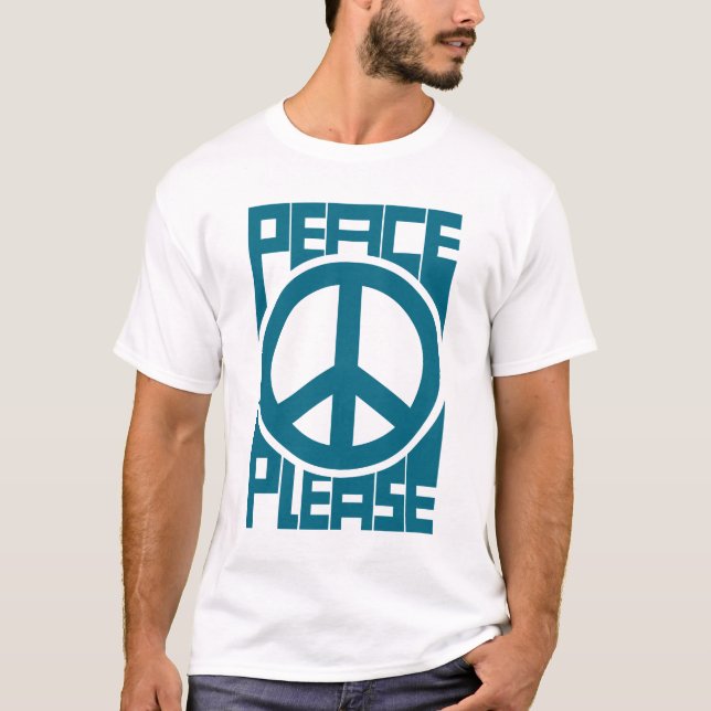 Frieden Bitte Blaue Schrift T-Shirt (Vorderseite)