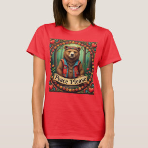 Frieden Bitte Niedlicher Braunbär T-Shirt
