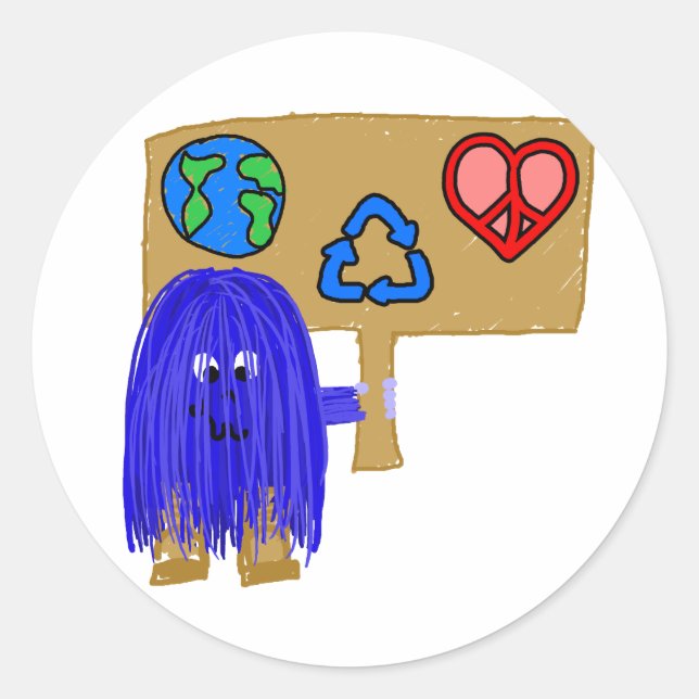 Frieden der blauen Liebe gerecycelt Runder Aufkleber (Vorderseite)