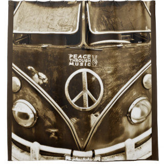 Frieden durch Musik Hippie Microbus Duschvorhang