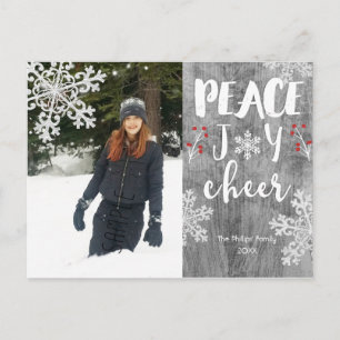 Frieden Freude Cheer Silber-Schneeflocke-Feiertags Feiertagspostkarte