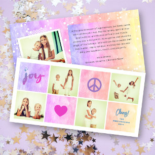 Frieden Freude Liebe Bunte Quadrate Stylisch 4 Fot Feiertagskarte