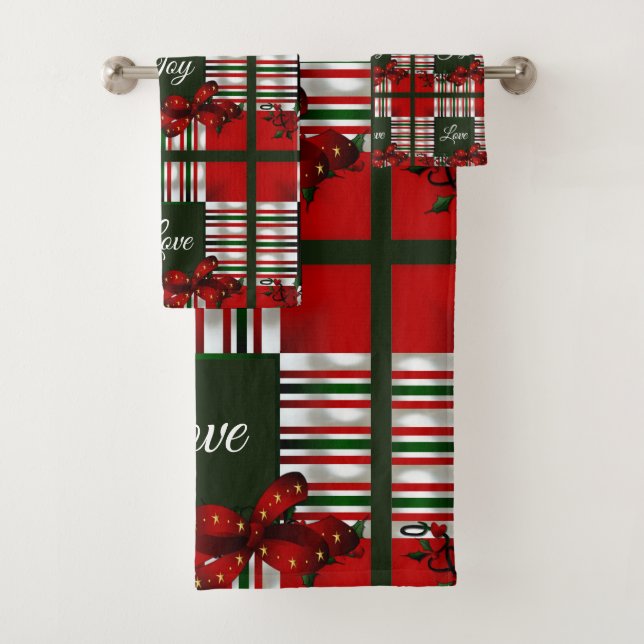 Frieden, Freude, Liebe, Weihnachten Personalisiert Badhandtuch Set (Insitu)