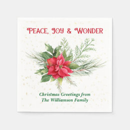Frieden Freude und Wunder Rote Poinsettie Weihnach Serviette