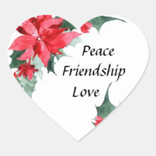 Frieden, Freundschaft und Liebe Weihnachten Herz-Aufkleber