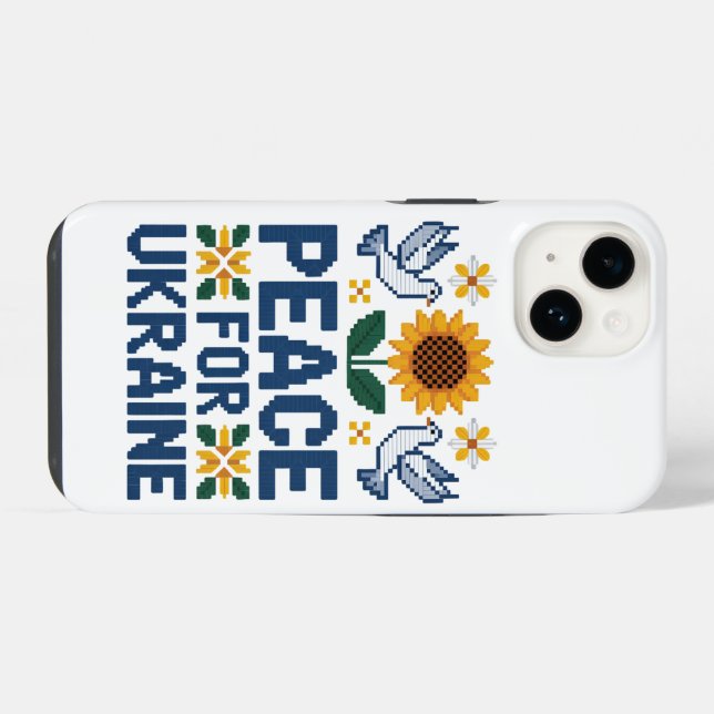 Frieden für die Ukraine Pixel Folkart iPhone 14 Hülle (Rückseite (Horizontal))