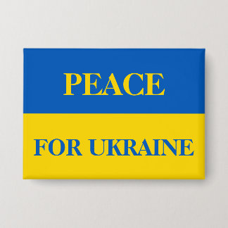 FRIEDEN FÜR DIE UKRAINE. Ukrainische Flagge.  Button