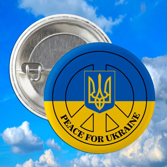 Frieden für die Ukraine, ukrainische Flagge, Emble Button (Von Creator hochgeladen)