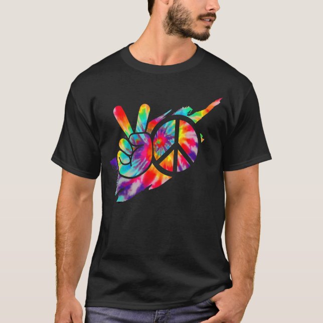 Frieden Hand Frieden signalisieren Gefärbte Krawat T-Shirt (Vorderseite)