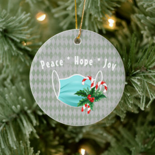 Frieden Hoffnung Freude Maske & Zuckerstangen II Keramik Ornament