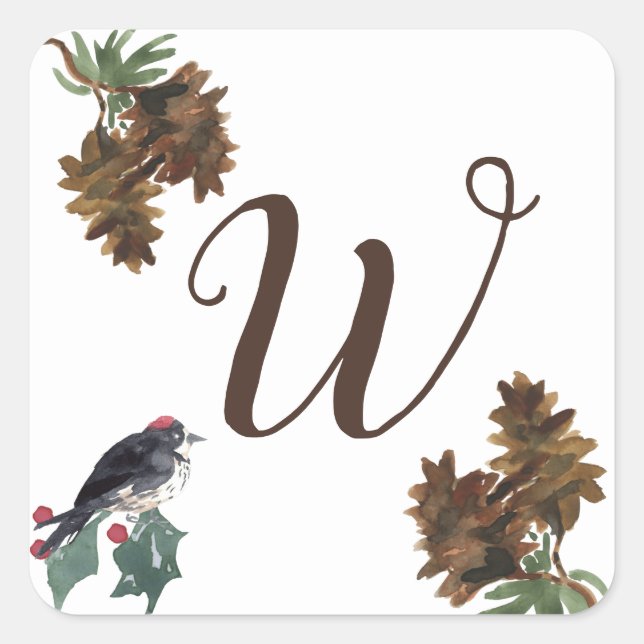 Frieden in der Natur Monogramm-Aufkleber Quadratischer Aufkleber (Vorderseite)