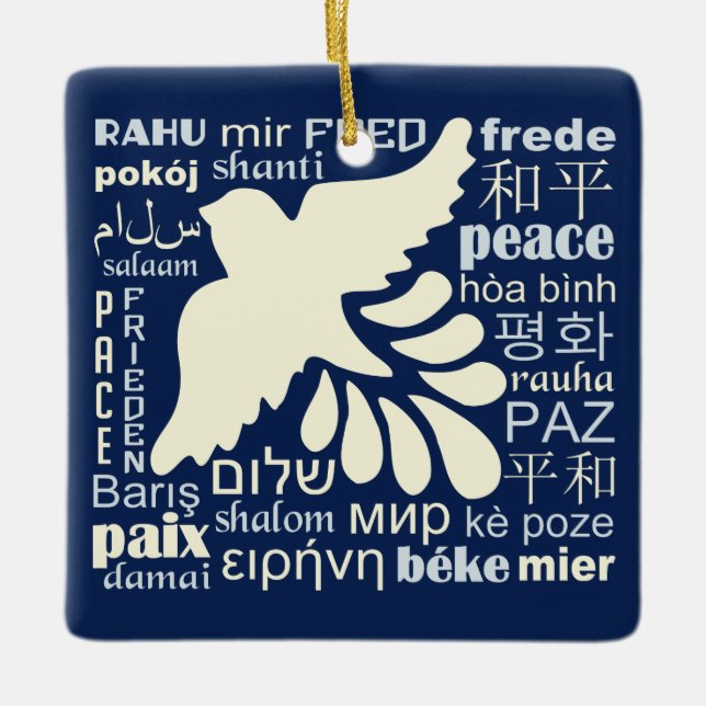 FRIEDEN in der viele Sprachgewohnheitsverzierung Keramikornament (Vorderseite)