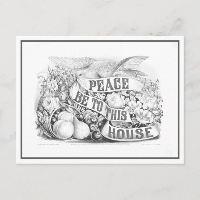 Frieden in diesem Haus Currier & Ives Lithograph Postkarte (Vorderseite)