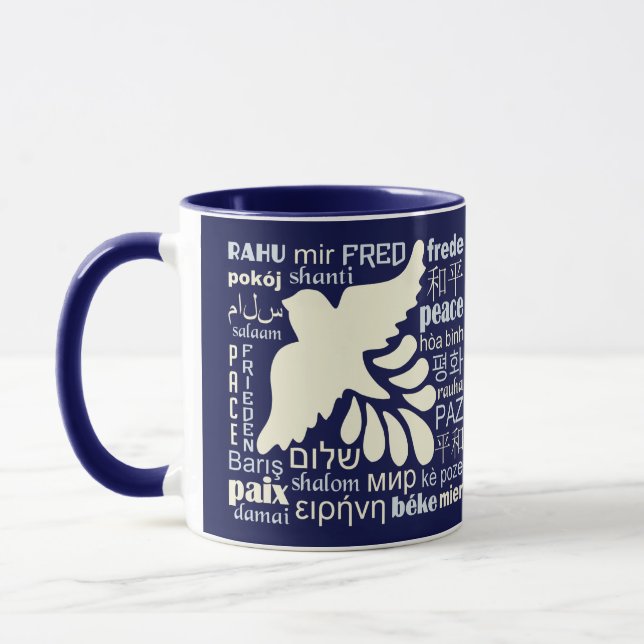 FRIEDEN in vielen SprachName-Tassen Tasse (Links)