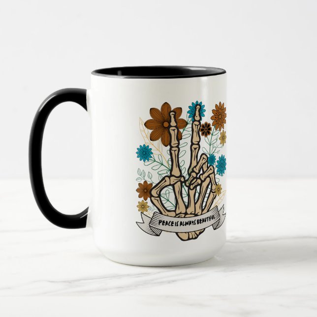 Frieden ist immer schön, wenn Skeleton Hand Blume Tasse (Links)