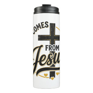 Frieden kommt von Jesus Christliches Kreuz-Shirt Thermosbecher