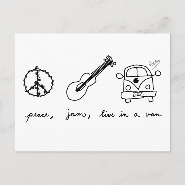 Frieden, Konfitüre, Leben in einem Van Postkarte (Vorderseite)