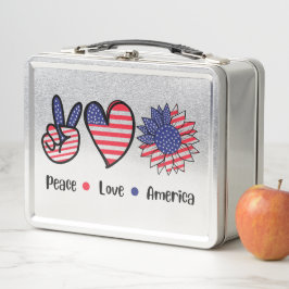 Frieden Liebe Amerika Patriotische Metall-Lunchbox Metall Brotdose