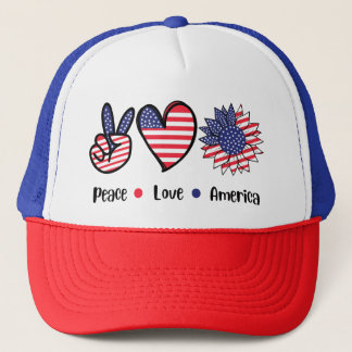 Frieden Liebe Amerika Patriotischer 4. Juli Trucke Truckerkappe