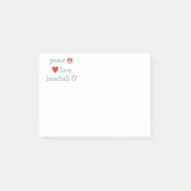 Frieden Liebe Baseball Post-it Klebezettel (Vorderseite)
