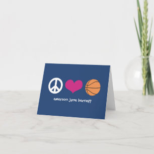 Frieden, Liebe, Basketball-Blau Dankeskarte