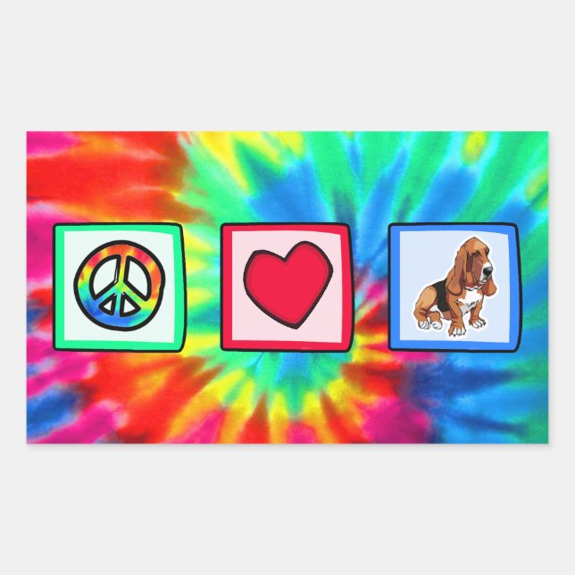Frieden, Liebe, Basset-Hunde Rechteckiger Aufkleber (Vorderseite)