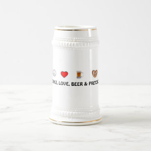 Frieden, Liebe, Bier u. Brezeln Stein Bierglas