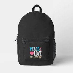 Frieden Liebe Bulldogge Vektor Bedruckter Rucksack
