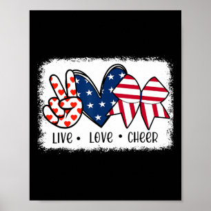 Frieden Liebe Cheer Usa-Flagge 4. Juli Cheerleadin Poster