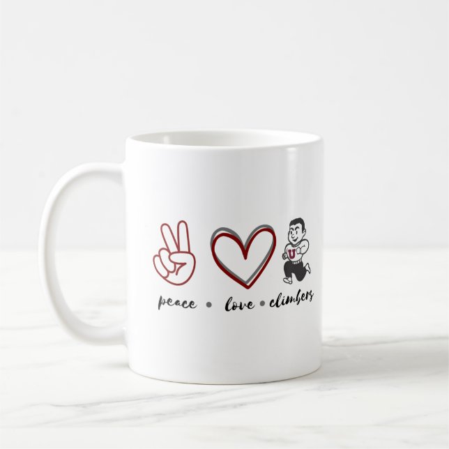 Frieden. Liebe. Climbers Tshirt Kaffeetasse (Links)