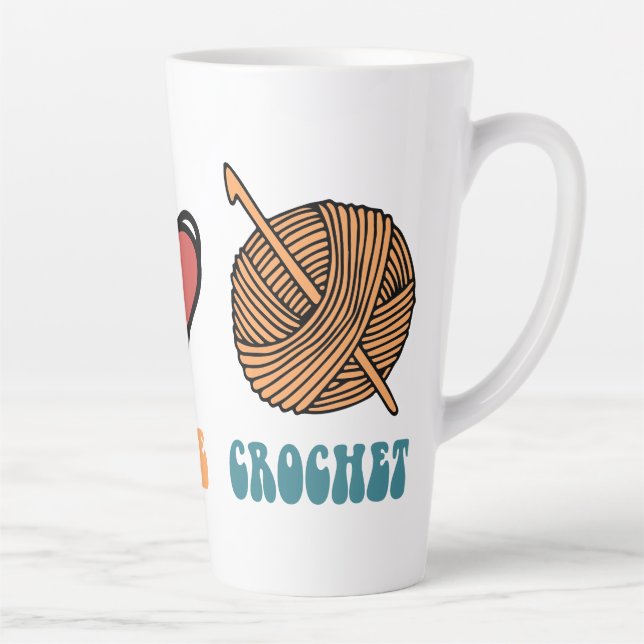 Frieden, Liebe, Crochet Latte Tasse (Rechts)