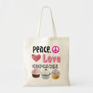Frieden, Liebe, Cupcakes Tote Tasche