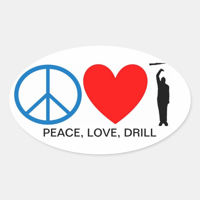 FRIEDEN, LIEBE, DRILL OVALER AUFKLEBER (Vorderseite)