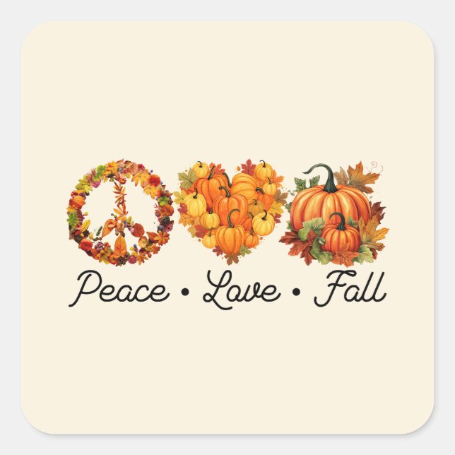 Frieden, Liebe, Fall - Pumpkins Quadratischer Aufkleber (Vorderseite)
