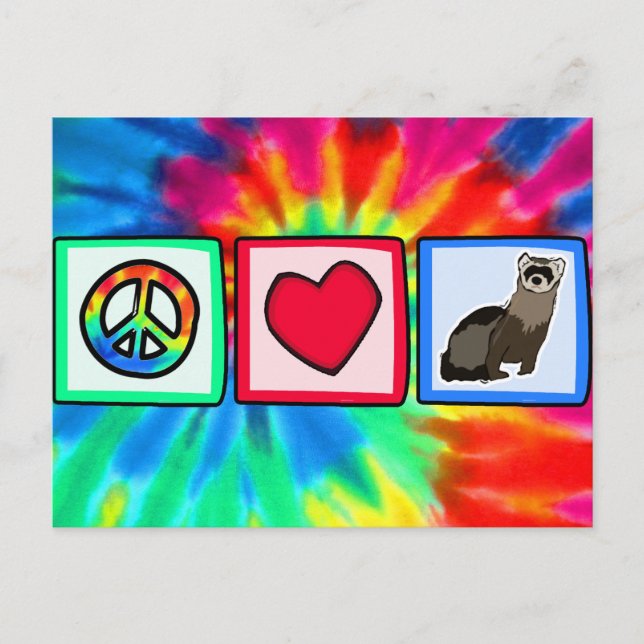 Frieden, Liebe, Frettchen Postkarte (Vorderseite)