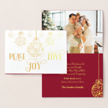 Frieden Liebe Freude Gold Ornamente Weihnachtsfoto
