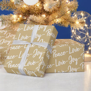 Frieden, Liebe, Freude   Gold und weiße Weihnacht Geschenkpapier