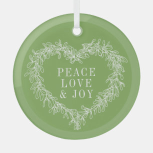 Frieden, Liebe Freude grün mistletofen Weihnachts Ornament Aus Glas