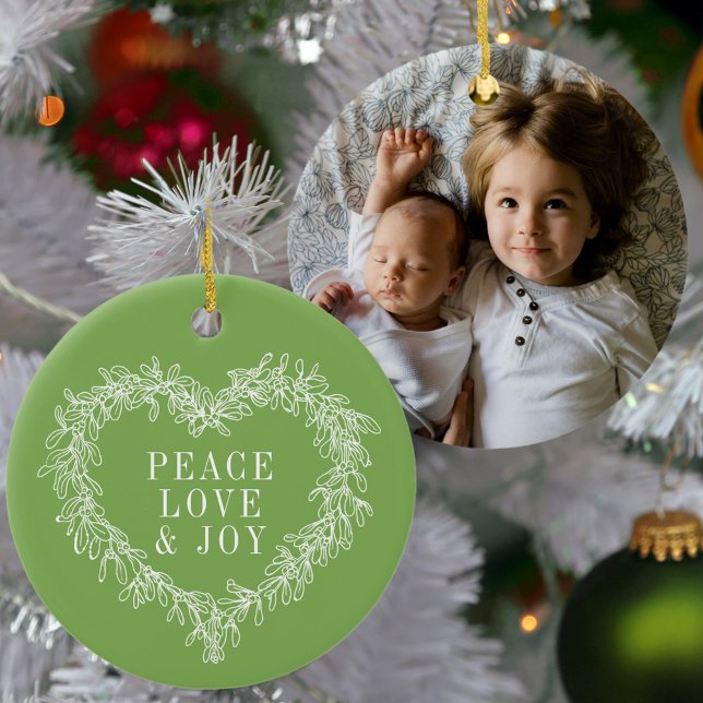Frieden, Liebe Freude grün mistletofen Weihnachtsg Keramik Ornament (Von Creator hochgeladen)