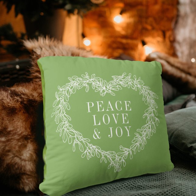 Frieden, Liebe Freude grün mistletofen Weihnachtsg Kissen (Von Creator hochgeladen)