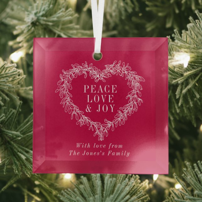 Frieden, Liebe Freude mistletoe Weihnachtsrot Ornament Aus Glas (Insitu)
