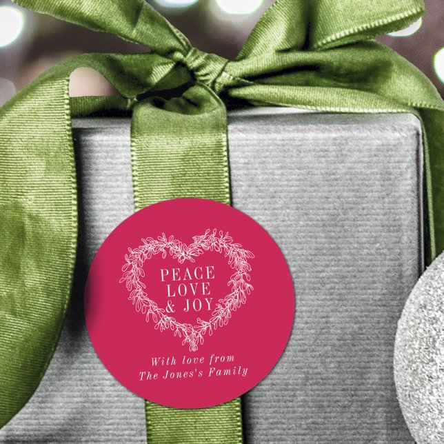 Frieden, Liebe Freude mistletoe Weihnachtsrot Runder Aufkleber (Von Creator hochgeladen)