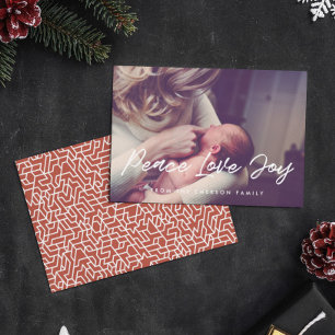 Frieden Liebe Freude Moderne Typografie Foto Feiertagskarte