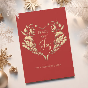 Frieden Liebe Freude Rot Gold Floral Weihnachten