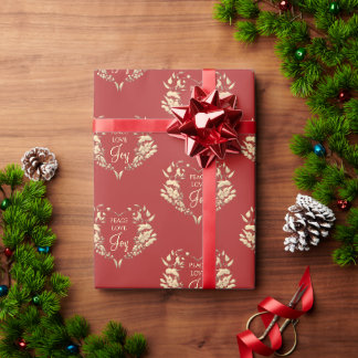 Frieden Liebe Freude Rot Gold Floral Weihnachten Geschenkpapier