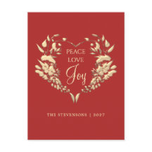 Frieden Liebe Freude Rot Gold Florales Weihnachten