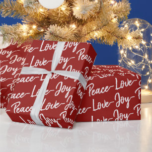 Frieden, Liebe, Freude Rote und weiße Weihnachte Geschenkpapier